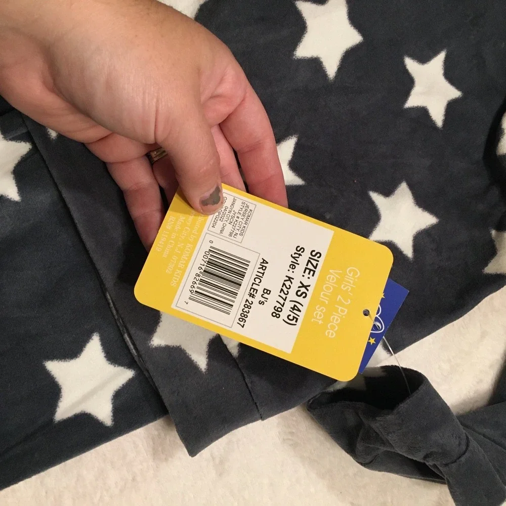 Komar Kids Pajama Set Girls XS 4/5 Navy Blue New Stars Velour Joggers 2pc 283867